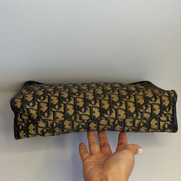 Vintage Christian Dior Large Clutch Bag in Navy Blue Trotter Jacquard Canvas - Picture 8 of 12